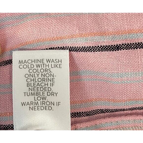 J. Jill Love Linen Shirt Dress MED Pink Stripe Button Front Tiered Ruffle Boho - Picture 12 of 12
